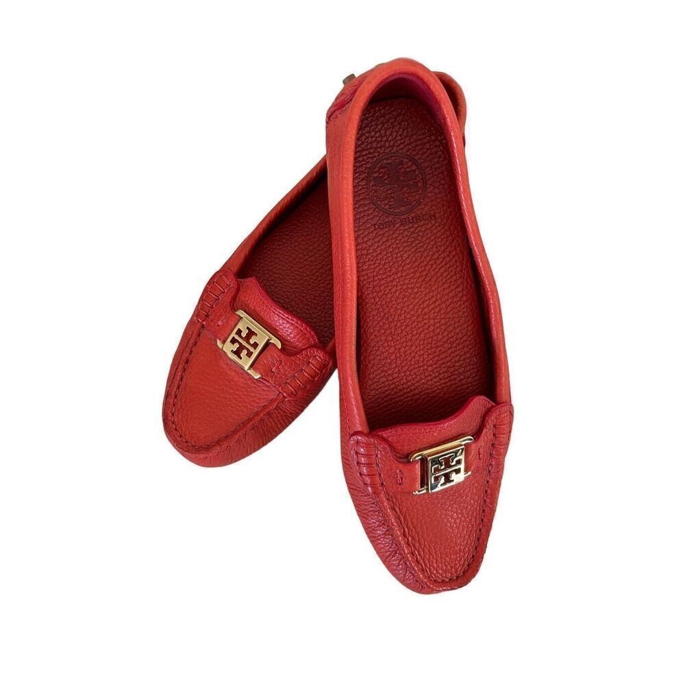 NWOB Tory Burch Kendrick Tumble Leather Orange Flats Loafers W/dustbag Women’s 8